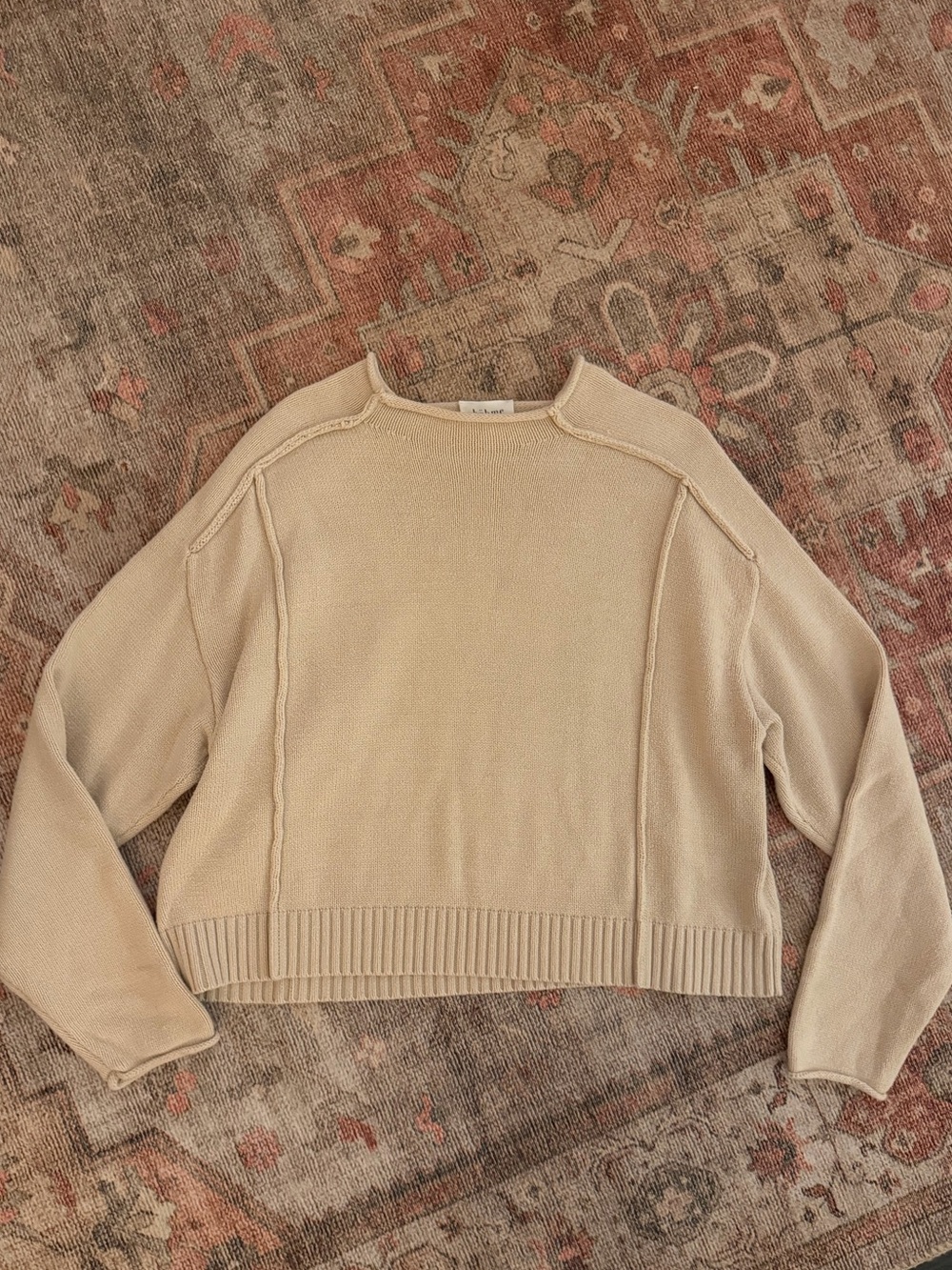 bohme Ivory Crewneck Sweater with Exposed Seam Accents